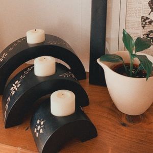 wooden arched candle holder set